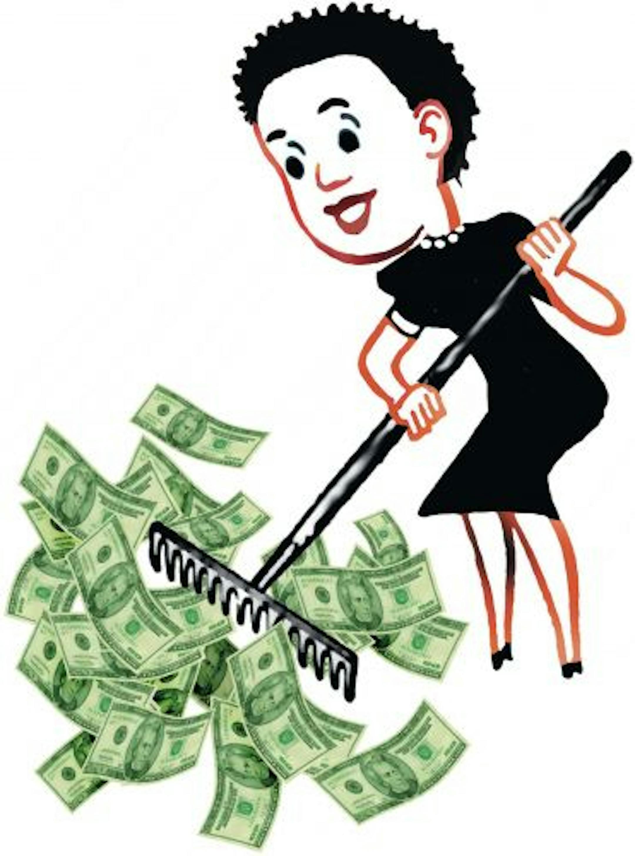 300 dpi 3 col x 7.75 in / 146x197 mm / 497x670 pixels Michael Hogue color illustration of a woman raking in the money. The Dallas Morning News 2005 <p>KEYWORDS: raking money krtbusiness business krtnational national krtnamer north america krtpersonalfinance personal finance krtusbusiness u.s. us united states krt dinero entrepreneur finanzas grabado illustration ilustracion lottery negocios rake rastrillo da contributed coddington hogue 2005 krt2005 dollar investment wealth rich wealthy