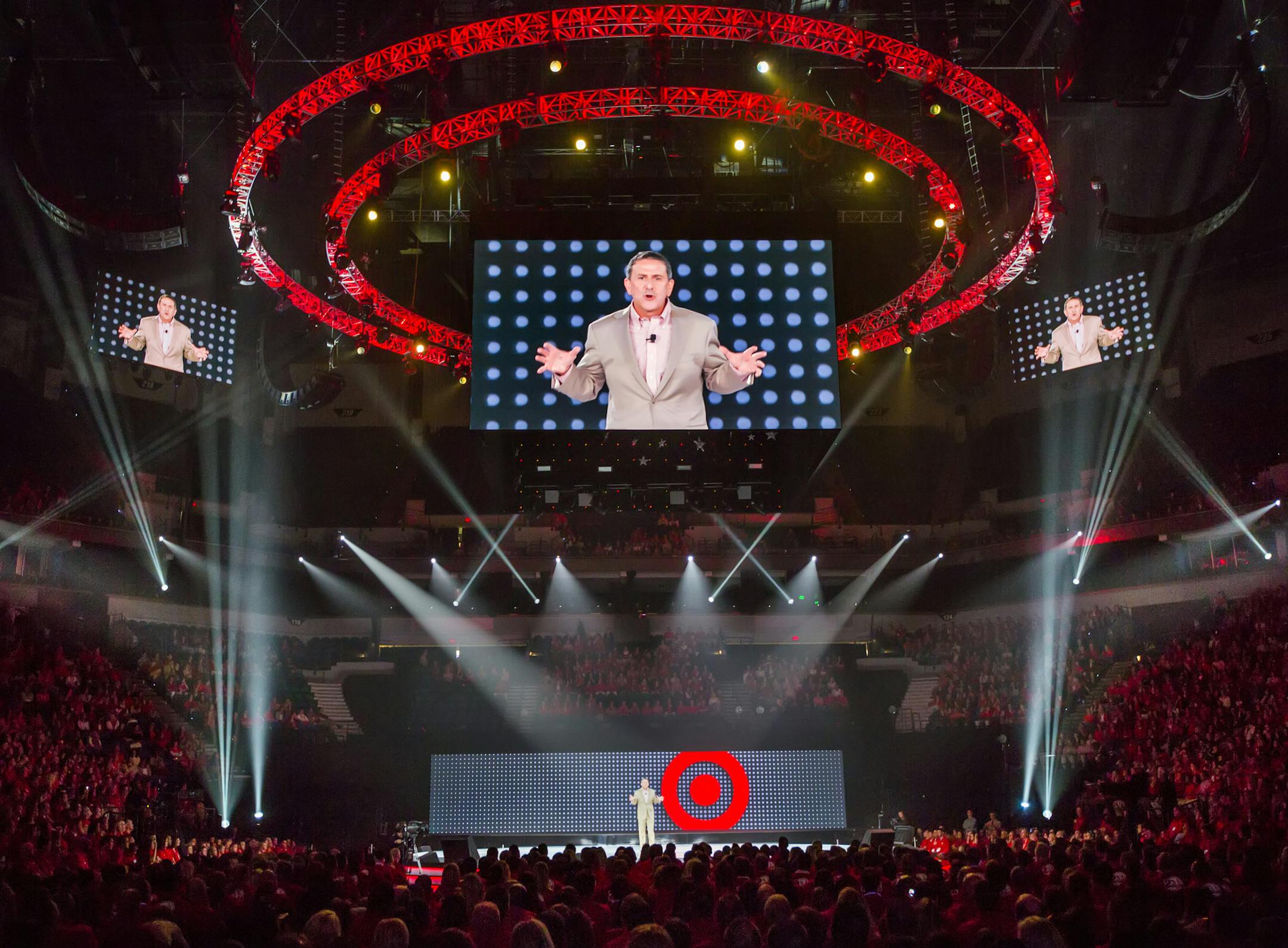 About 14,000 Target Corp. employees, most in the firm‚Äôs signature red and khaki colors, are at the Target Center in downtown Minneapolis this afternoon for the annual event, a download ahead of November-to-January sales period that is the most important of the year for the retailer. ‚ÄúWe need to be cool again,‚Äù new CEO Brian Cornell told the gathering, as the firm tries to rally the troops after a tough year. ] BRIAN PETERSON ‚Ä