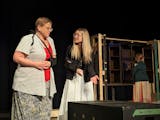 Mary Ebenezer (left, played by Patricia Soltis) argues with Lizzie (Stephanie Netko) about Mary’s use of laudanum during rehearsal of “Ebenezer’