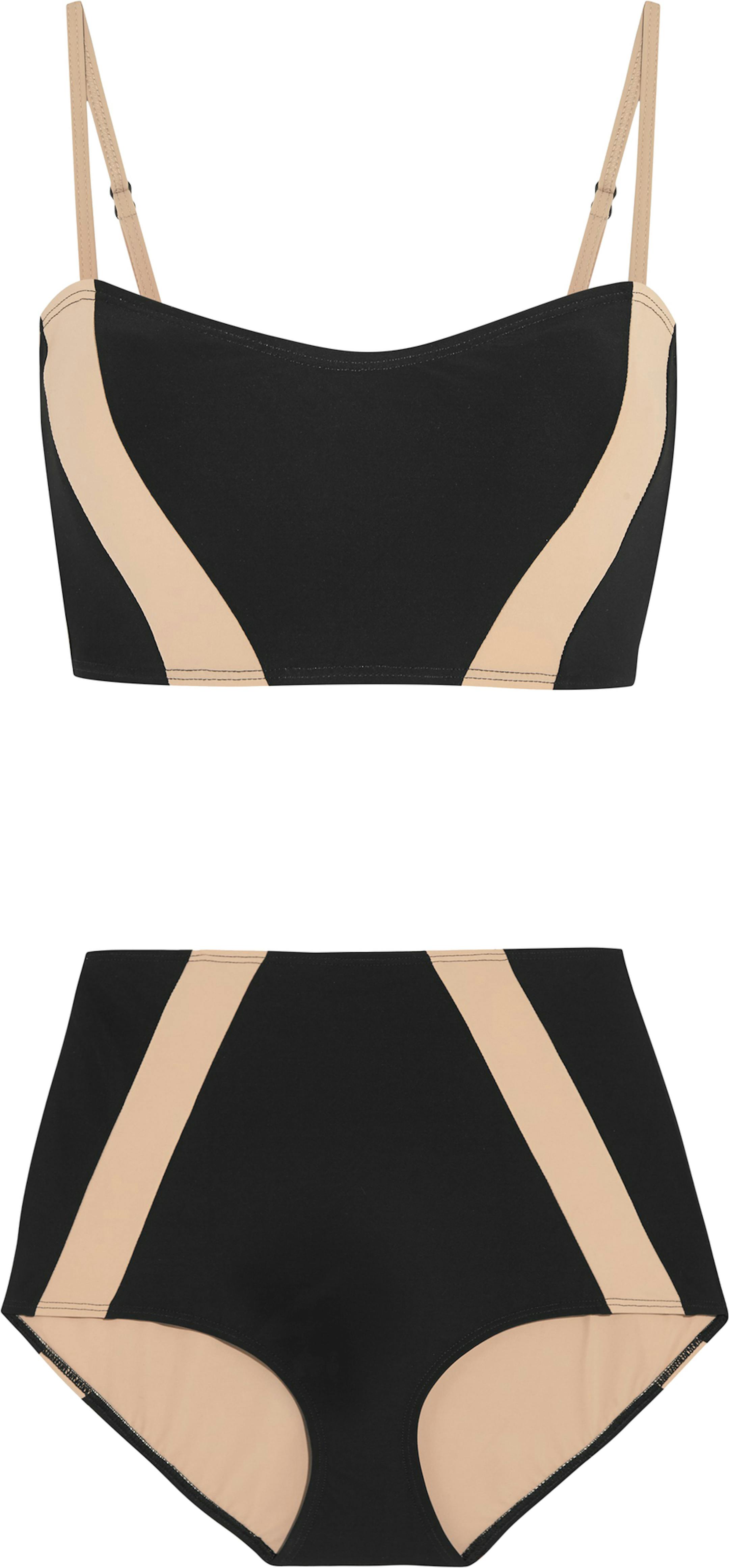 The Flagpole Swim Perry bikini adds color blocking on a flattering diagonal, $400.
