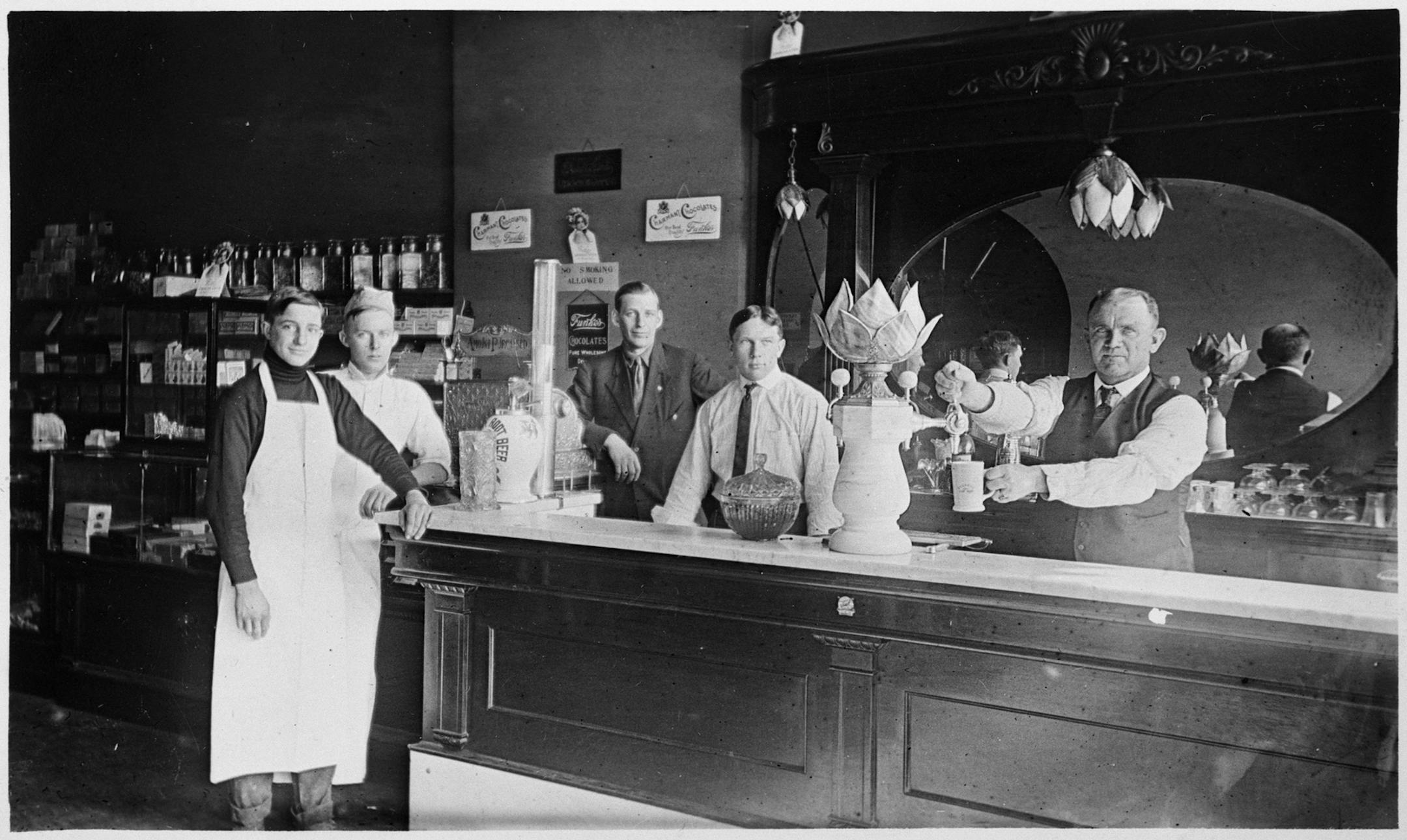 Credit: From Minnesota Historical Society Caption info from book: Beverages and ice cream treats were served at ‚Äúmodern‚Äù soda fountains.