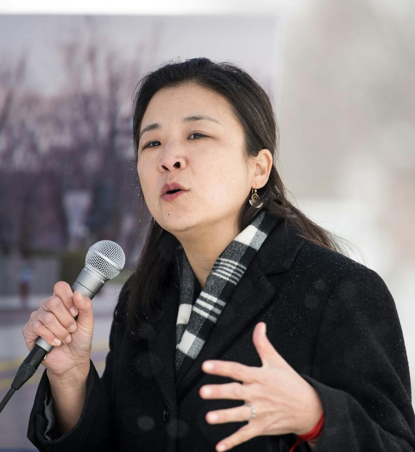 Metropolitan Council Chair Alene Tchourumoff made remarks during the official groundbreaking ceremony for the C-Line Tuesday morning.