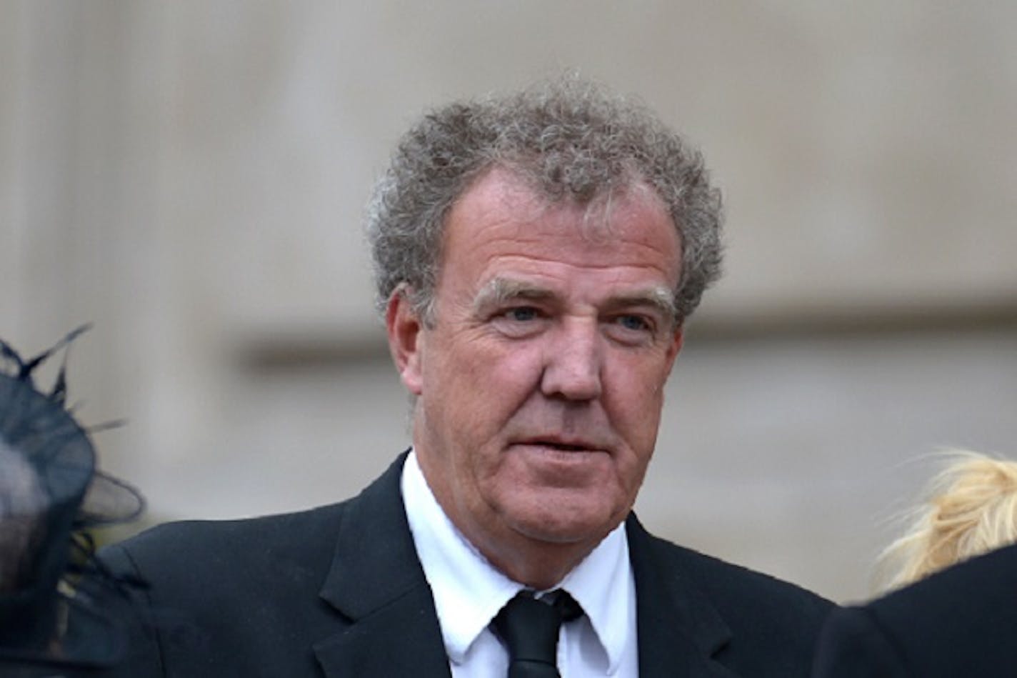 TV presenter Jeremy Clarkson leaves the ceremonial funeral of former British Prime Minister Margaret Thatcher in London in 2013.