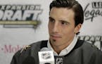 Vegas Golden Knights' Marc-Andre Fleury speaks with the media Wednesday, June 21, 2017, in Las Vegas. Fleury was picked by the team in the NHL hockey 