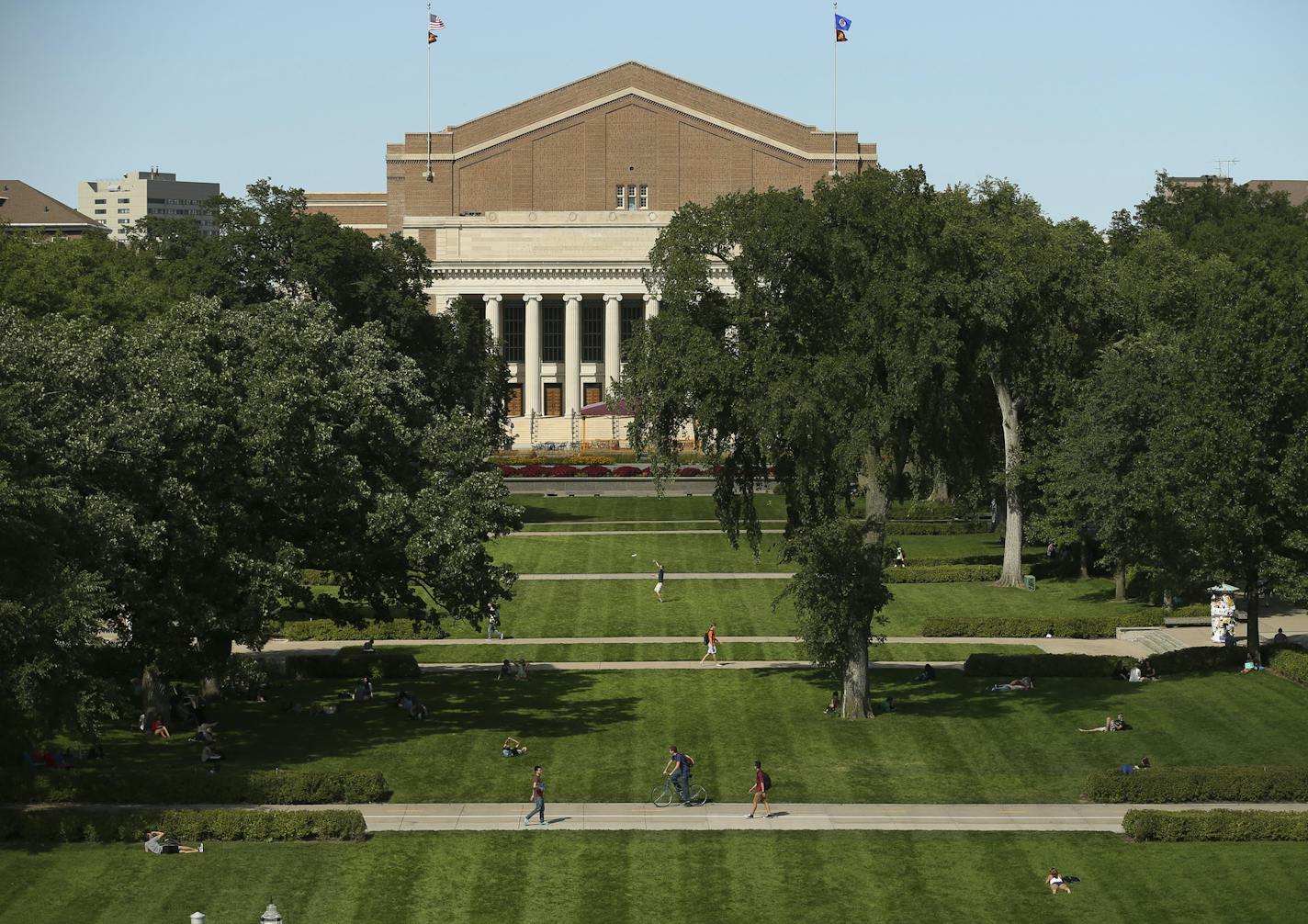 The Mall, looking towards Northrop Auditorium from Coffman Memorial Union.