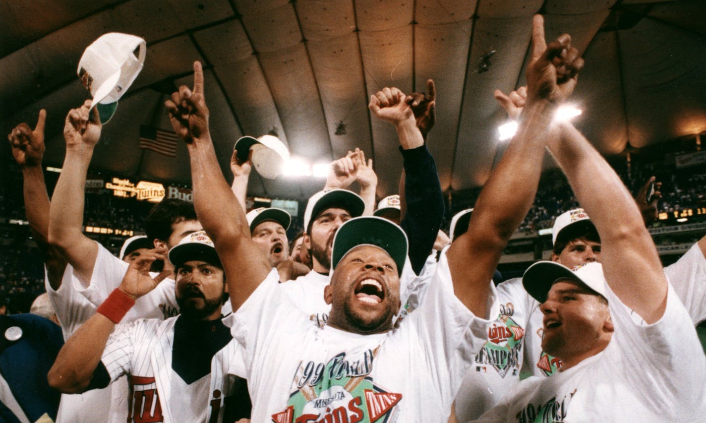 Kirby Puckett celebrated the Twin's second World Series championship in 1991.