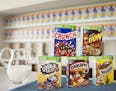A few of Cereal Partners Worldwide's international cereal offerings, including Crunch, Cookie Crisp, Chocapic, Nesquik and Cereales Lion. ] (Aaron Lav