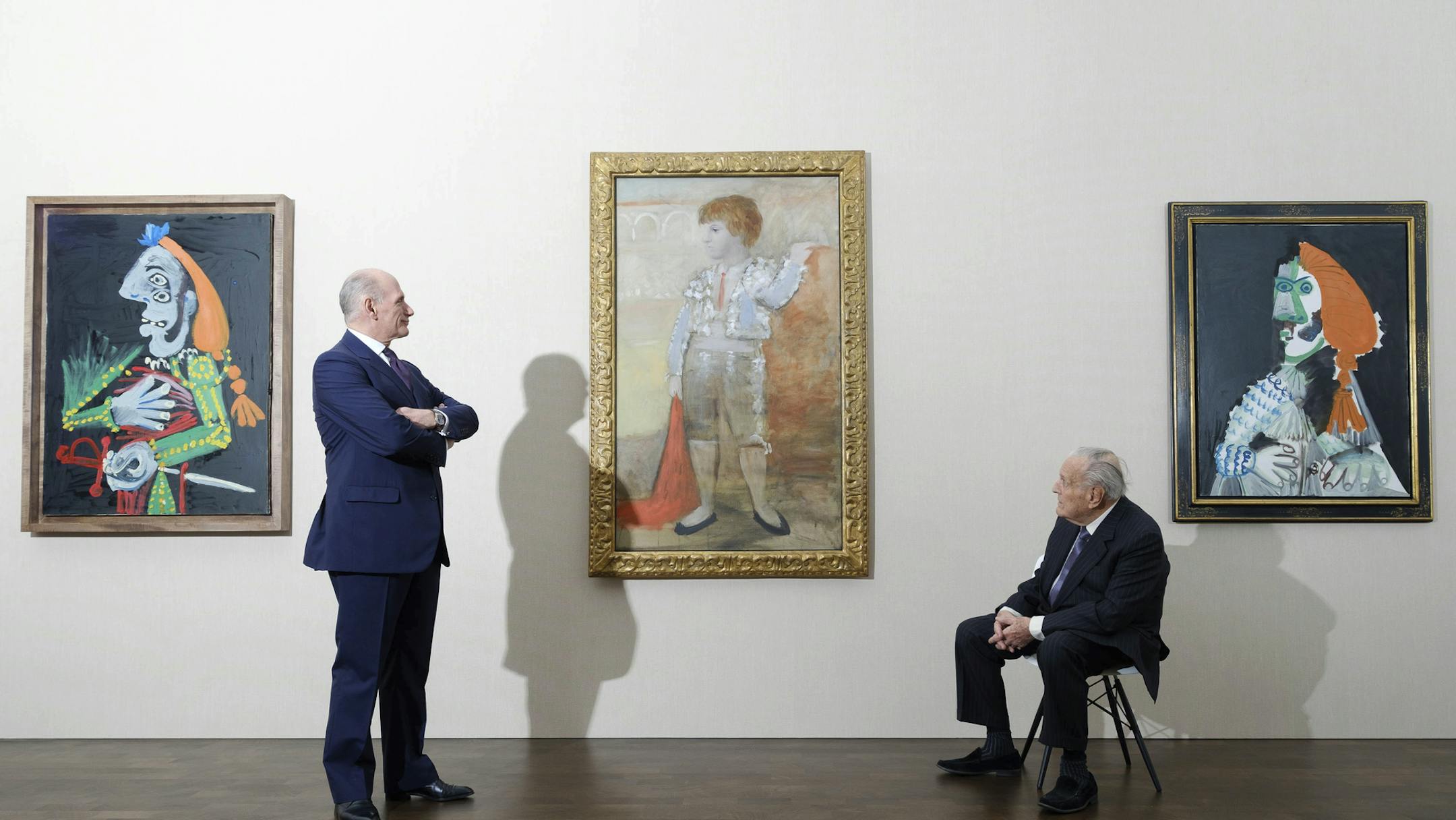 Bernard Ruiz-Picasso, left, grandson of Pablo Picasso, admired the artworks.