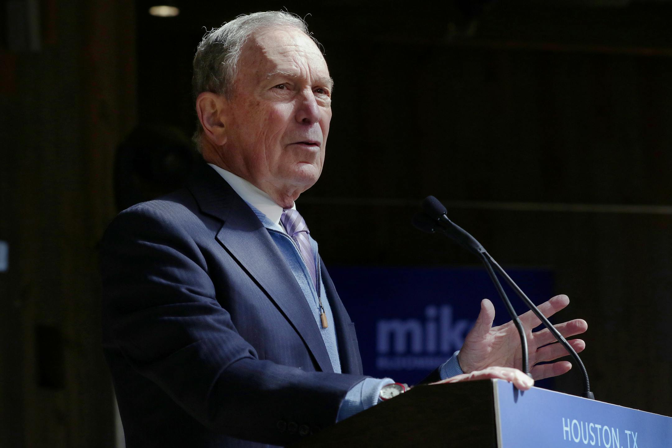 Democratic presidential candidate former New York City Mayor Mike Bloomberg speaks during a campaign event at The Rustic Restaurant, Thursday, February 27, 2020, in Houston. (AP Photo/Michael Wyke)