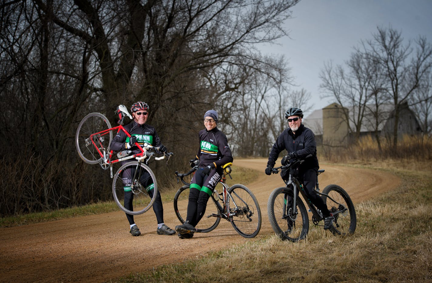 Pat Sorensen, John Sandberg, Chris Chavie ride a gravel road in Elko, MN, Scott County. ] GLEN STUBBE &#xef; glen.stubbe@startribune.com Wednesday, April 5, 2017 Gravel road riding is one of the hottest things going, and Minnesota is sort of the epicenter. A feature on the grandaddy of all gravel road races ... its start, its current influence, the people behind it all. EDS, Pat Sorensen has a red/black helmet, John Sandberg has head bandana/clear glasses, Chris Chavie has black helmet and fat t