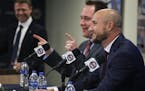 New Twins manager Rocco Baldelli was introduced to the media Thursday afternoon at Target Field. Twins Chief Baseball Officer Derek Falvey joked with 