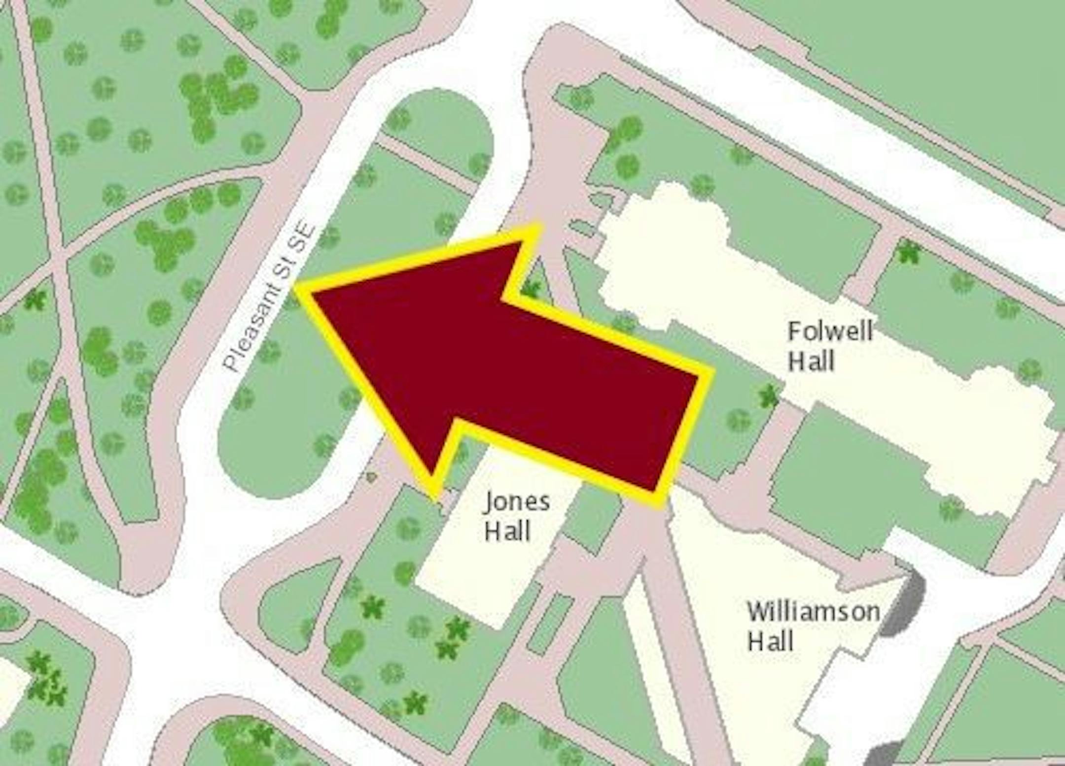 University officials released this map showing where a violent robbery at gunpoint occurred on campus after dark.