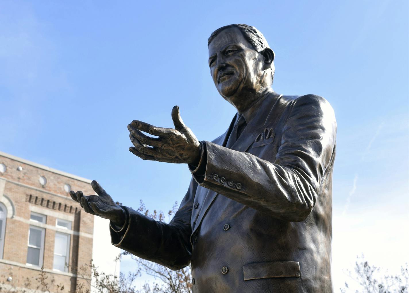 A bronze statue of slain civil rights leader Vernon Dahmer in Hattiesburg, Miss.