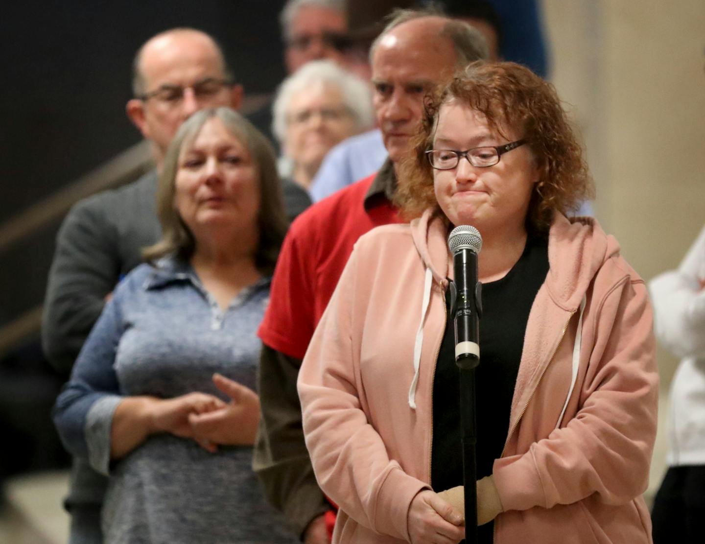 U.S. Rep. Angie Craig, a Democrat, held a town hall at Burnsville High Saturday, Jan. 26, 2019, in Burnsville, MN. Here, Cathy Plotnick of Rosemount, whose husband is a federal employee and was adversely effected during the shut down, asked Craig to do her best to see that another government shut down would not happen.