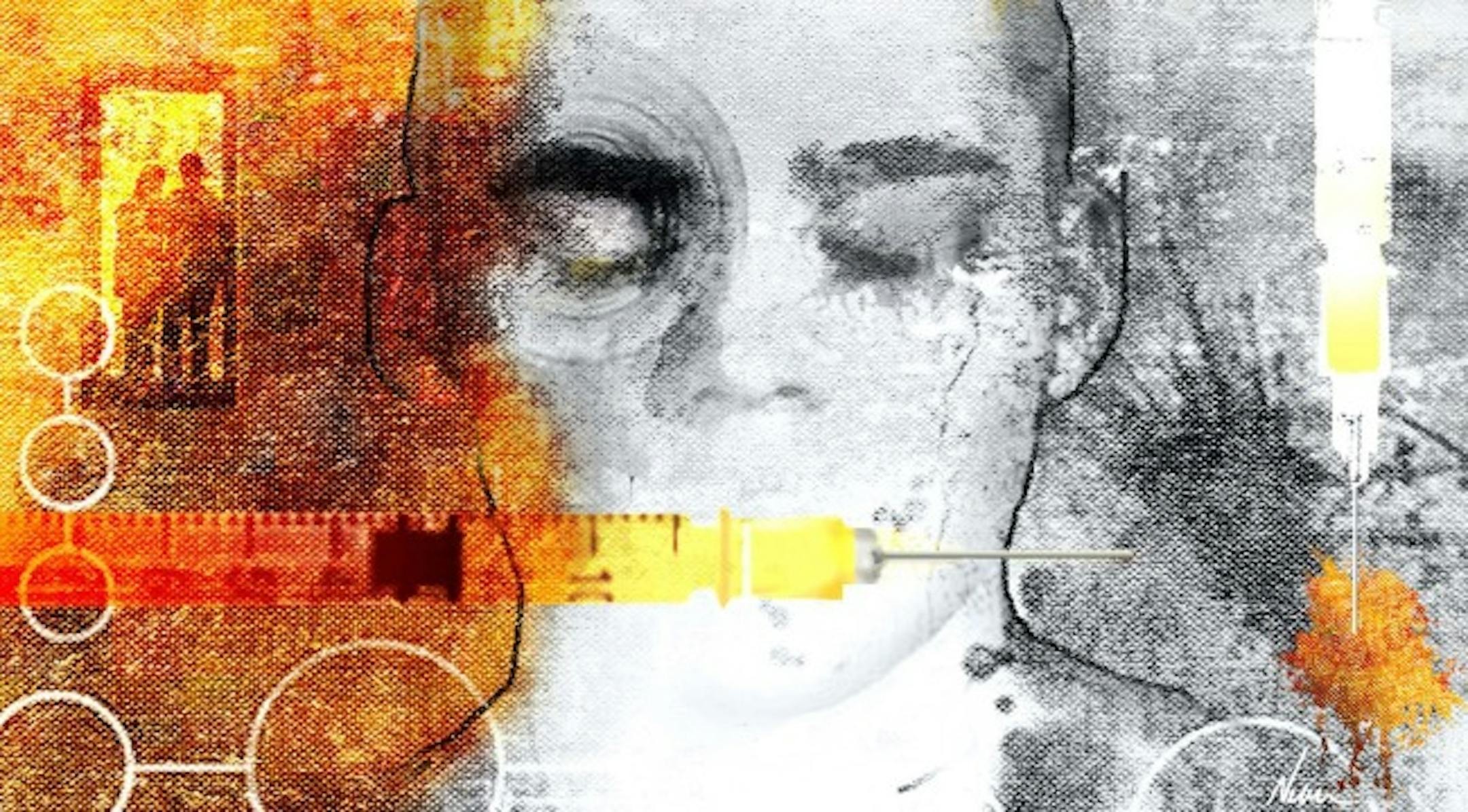 300 dpi Rick Nease color illustration of young drug addict with syringe, and concerned family in background; Can be used with stories about Fentanyl, or heroin use amoung teens. Detroit Free Press 2007<p> KEYWORDS: fentanyl illustration heroin syringe teens teenage drug dependancy rehab rehabilitation abuse addiction intravenous youth morphine opiate painkillers painkiller; 07000000; HTH; krthealth health; krtnational national; krtworld world; krt; mctillustration; 07001000; 07018000; disease; H