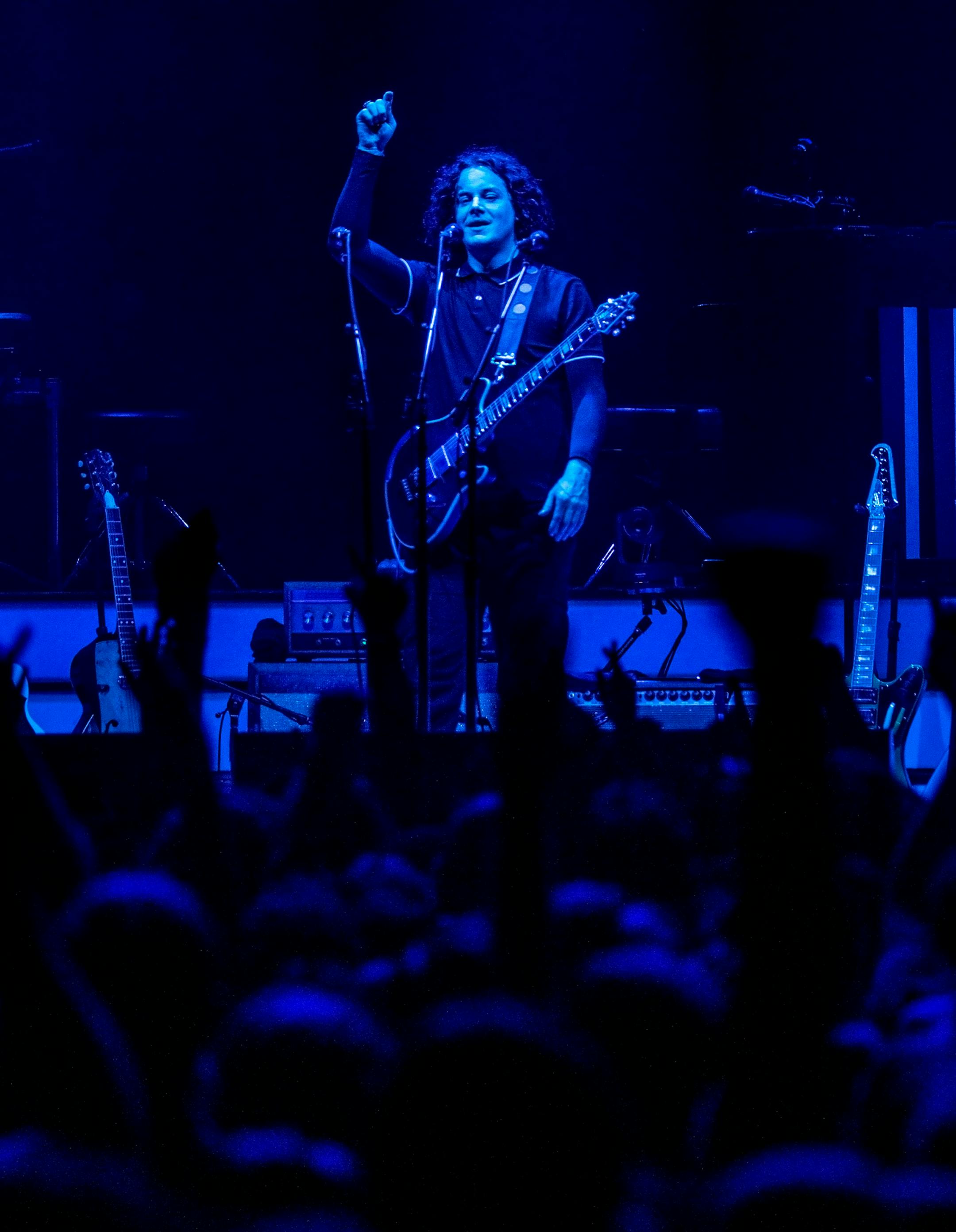 Jack White sings for thousands of screaming and adoring fans. ] ALEX KORMANN • alex.kormann@startribune.com Jack White, formerly a member of the rock duo, White Stripes, performed for a sold out crowd at the Armory on Monday night. As per his policy to enhance fan experience, all in attendance had to lock their phones away in cases until the end of the concert. The crowd, however, did not miss them for even a moment as he rocked the venue.