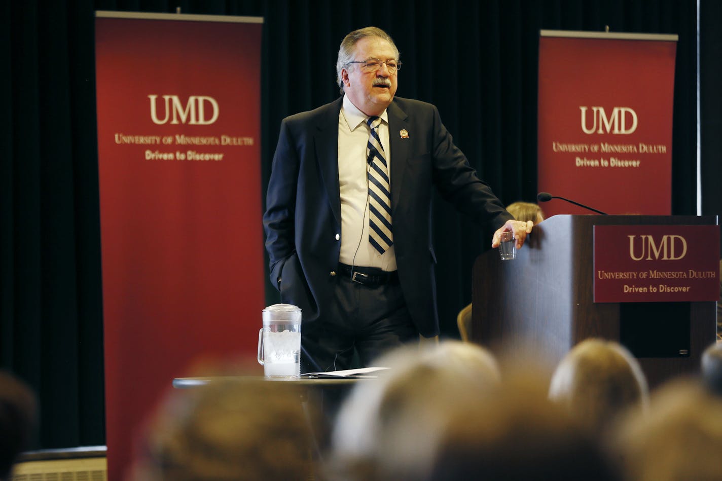 University of Minnesota Duluth chancellor, Lendley Black hosted a "Town Hall" meeting for faculty, staff and students to give and update on the progress toward digging the Duluth campus out of of a multi-million dollar budget hole Thursday May 15, 2014 in Duluth , MN. ] Jerry Holt Jerry.holt@startribune.com