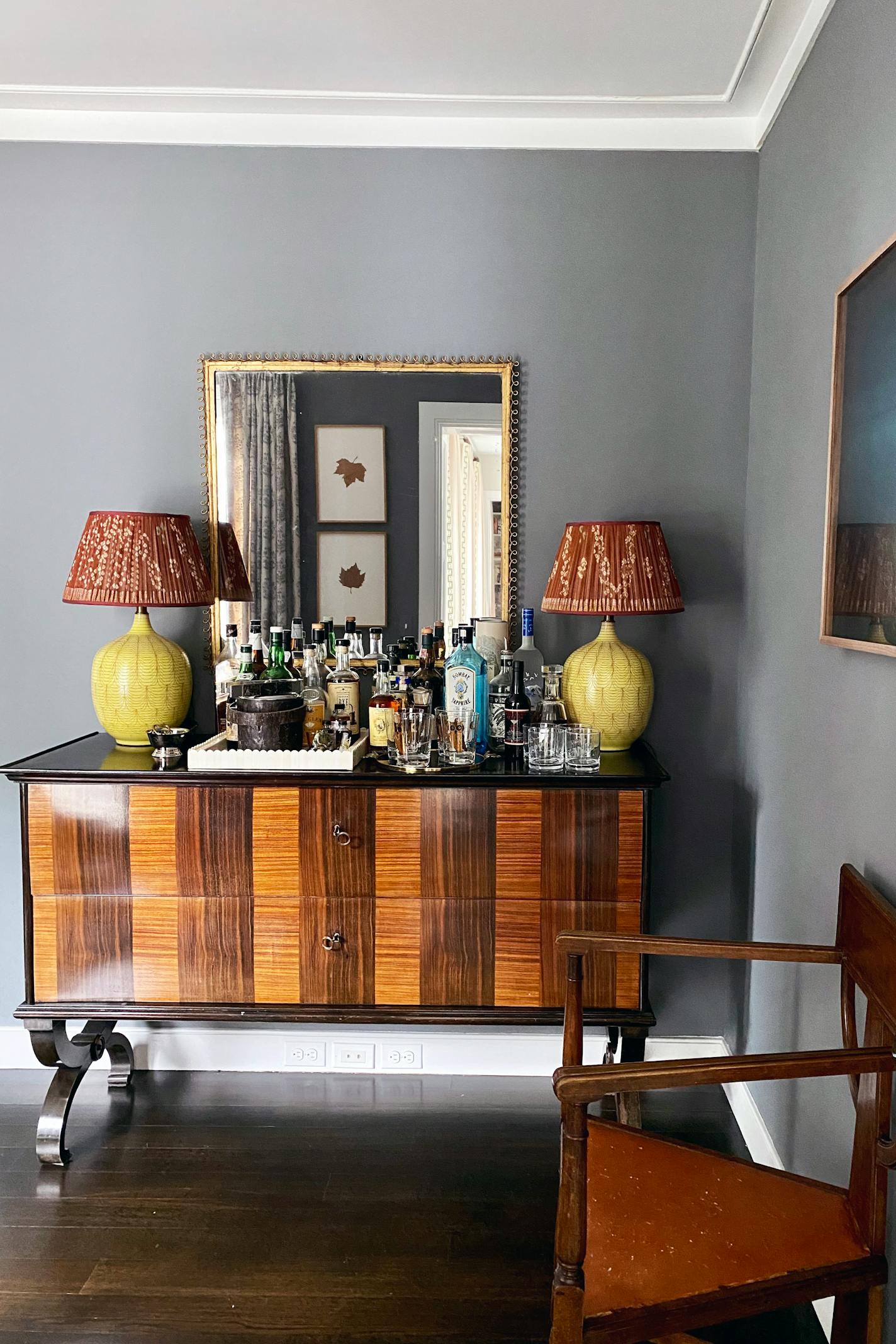 Elizabeth Mayhew's TV room is painted Benjamin Moore's whale Gray. MUST CREDIT: Elizabeth Mayhew