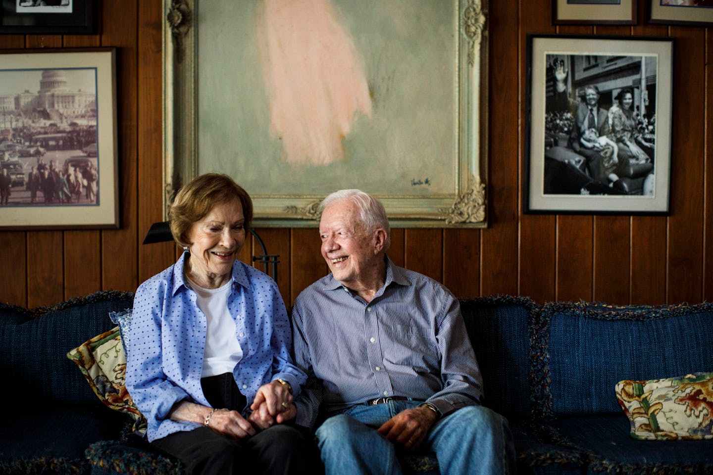 FILE — Former President Jimmy Carter and Rosalynn Carter, at home in Plains, Ga., Sept. 30, 2017. Rosalynn Carter, a true life partner to Jimmy Carter who helped propel him from rural Georgia to the White House in a single decade and became the most politically active first lady since Eleanor Roosevelt, died on Sunday, Nov. 19, 2023, in Plains, Ga. She was 96. (Dustin Chambers/The New York Times)