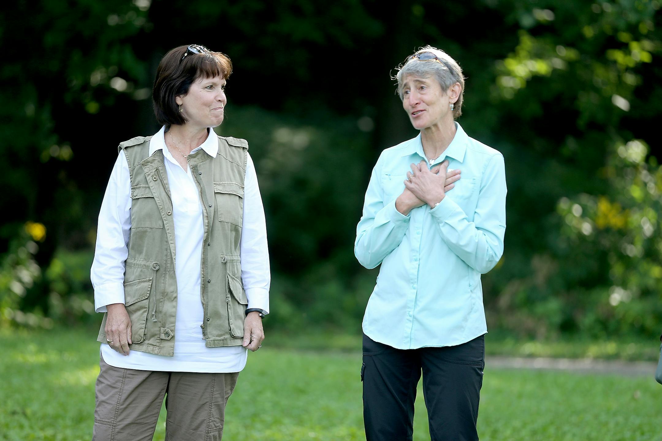 Congresswoman Betty McCollum, left, and the Secretary of the Interior Sally Jewell joined Wilderness Inquiry and members of the nonprofit Outdoor Afro on a canoe ride along the Mississippi to celebrate the 100th anniversary of the National Parks Service.