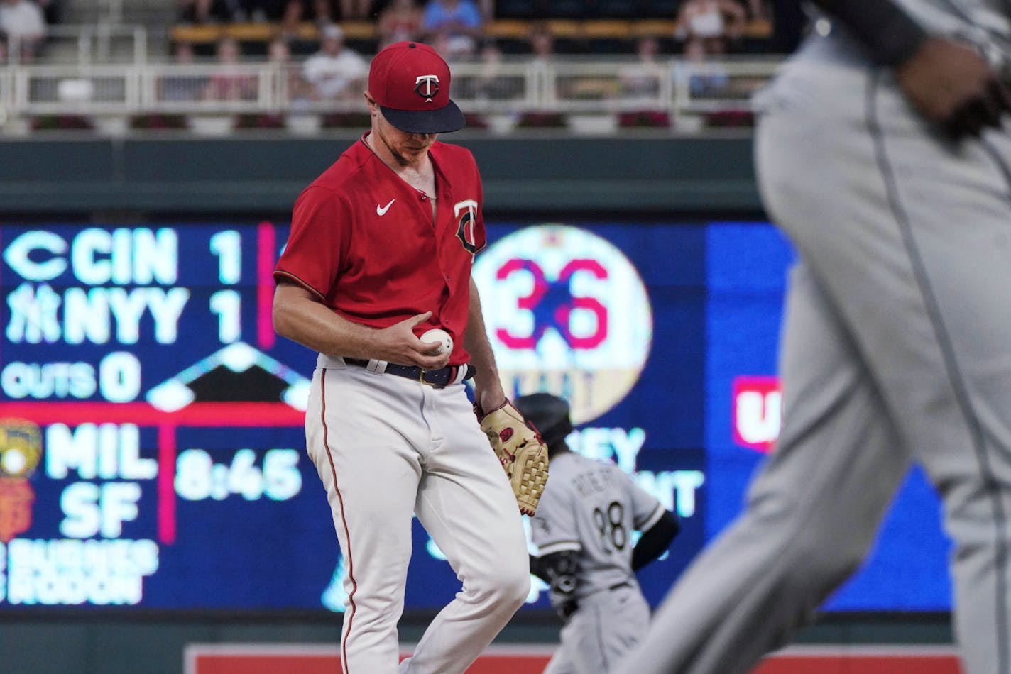 Twins pitcher Sonny Gray waits after giving up a grand slam to the White Sox's Luis Robert during the fourth inning Thursday