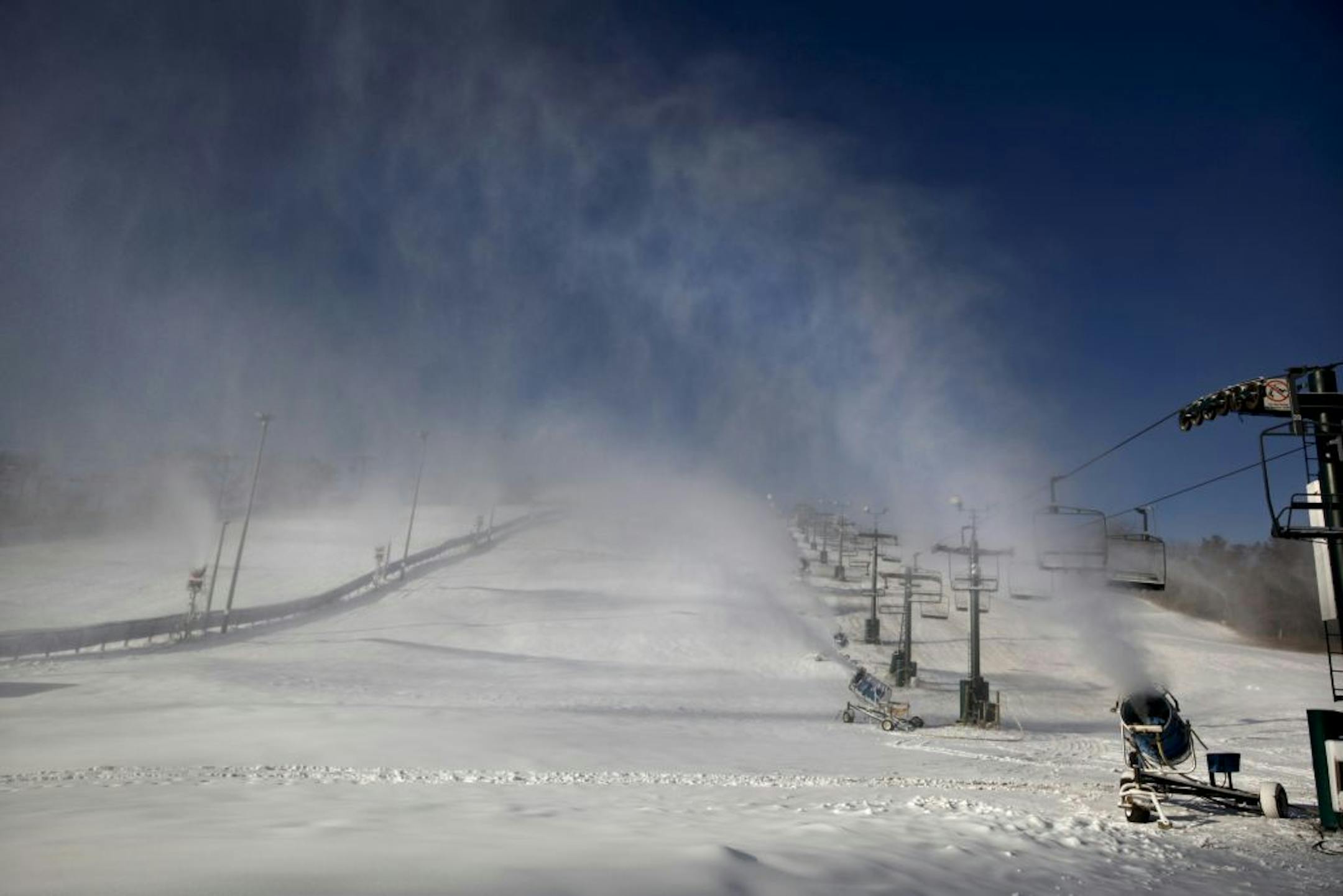 A ski run at Buck Hil was coated with fresh snow Thursday, Nov. 17, 2011, in Burnsville, MN, after cold overnight temps allowed for snow making to begin for the upcoming ski season.
