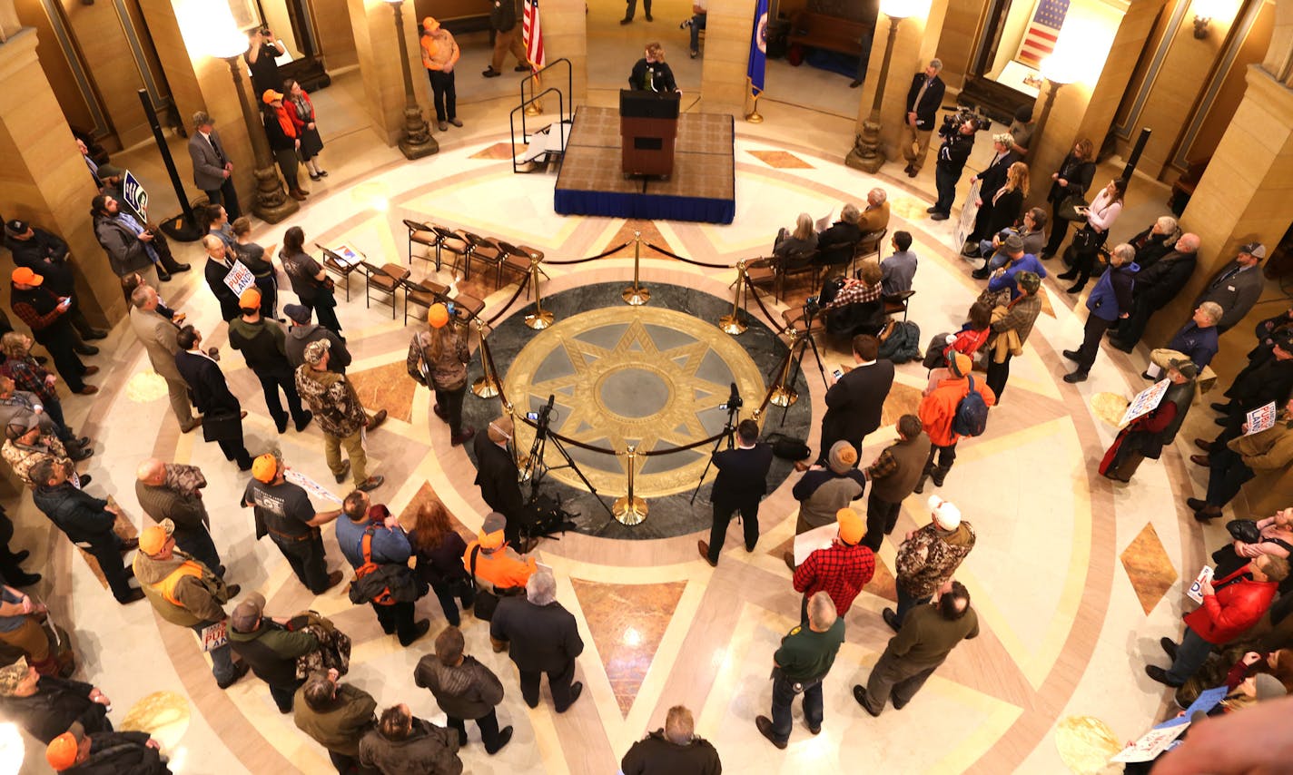 Circle of friends: Minnesota state Sen. Carrie Ruud, R-Breezy Point, spoke Thursday at the Capitol at the Rally for Public Lands.