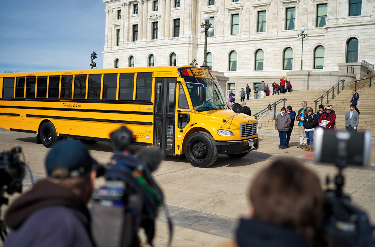 Republican State Senators brought a school bus to the Capitol to talk about school bus safety measures in their proposed legislation. ] GLEN STUBBE &#x2022; glen.stubbe@startribune.com Tuesday, February 25, 2020 Republican State Senators brought a school bus to the Minnesota State Capitol to talk about school bus safety measures in their proposed legislation.