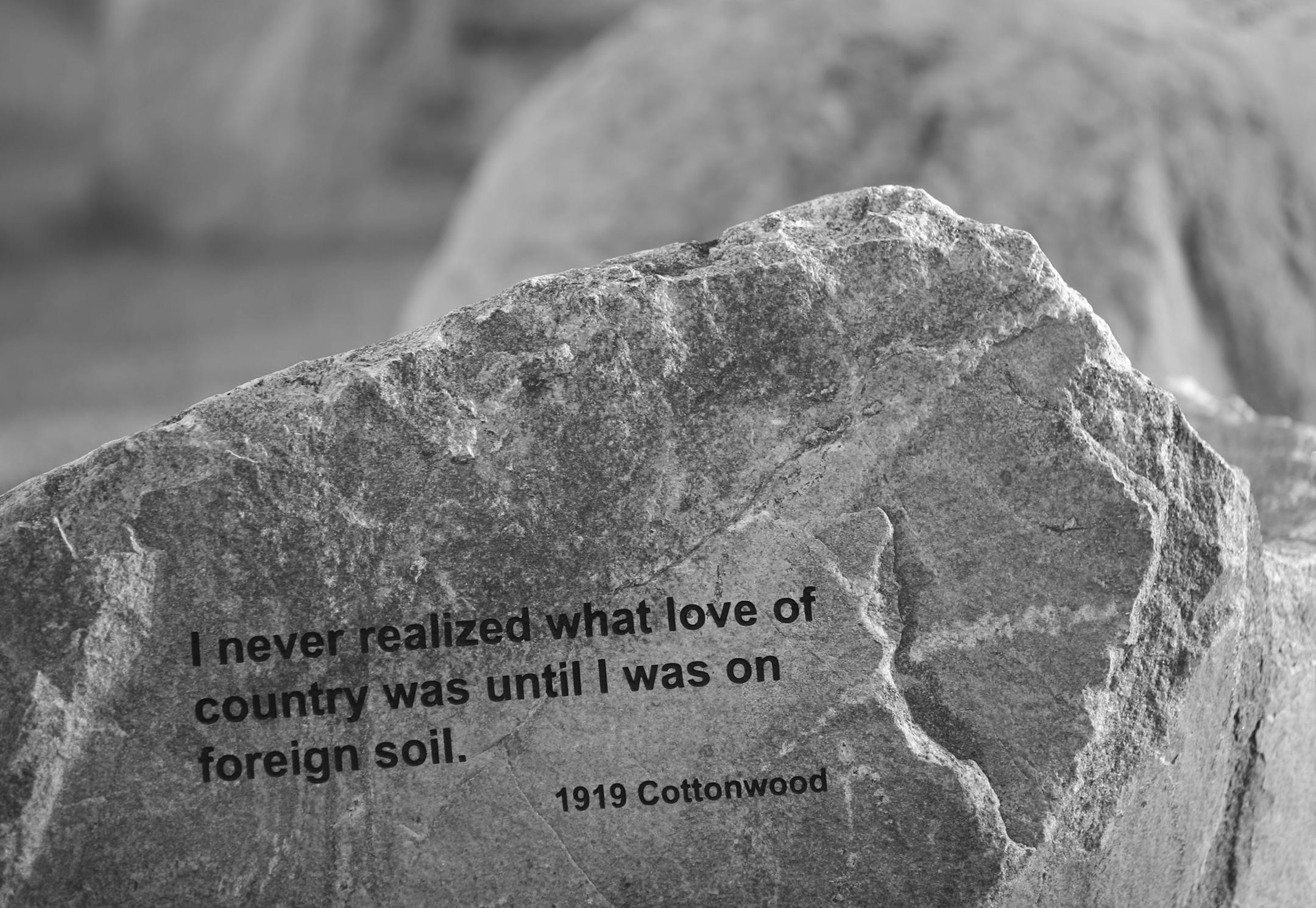 Detail of one of the Story Stones. ] JEFF WHEELER • jeff.wheeler@startribune.com The Military Family Tribute on the grounds of the State Capitol include a small collection of boulders called Story Stones that bear inscriptions of poignant snippets of correspondence between Minnesota servicemen and women and their families. There are 87 boulders - one for each Minnesota county - in the memorial, which was dedicated last June. The story stones were photographed on Wednesday evening, May 18,