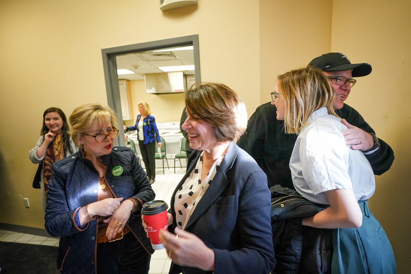 Sen. Amy Klobuchar arrived at Music Man Square in Mason City, Iowa, where she was greeted by Minnesota Gov. Tim Walz and first lady Gwen Walz on Sunday, Feb. 2. It was her last stop before the Iowa caucuses.