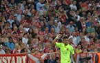 Barcelona's Neymar celebrates scoring his side's 2nd goal during the soccer Champions League second leg semifinal match between Bayern Munich and FC B