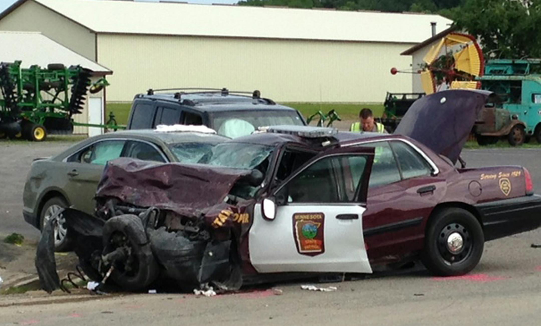 Courtesy KSTP/Todd Raaen Minnesota State Patrol said two people are dead after a three vehicle crash in Cannon Falls on Friday afternoon. The incident happened on 65th Avenue and County Road 24 just outside of the Country Side Antique Mall in Cannon Falls at 2:35 p.m.