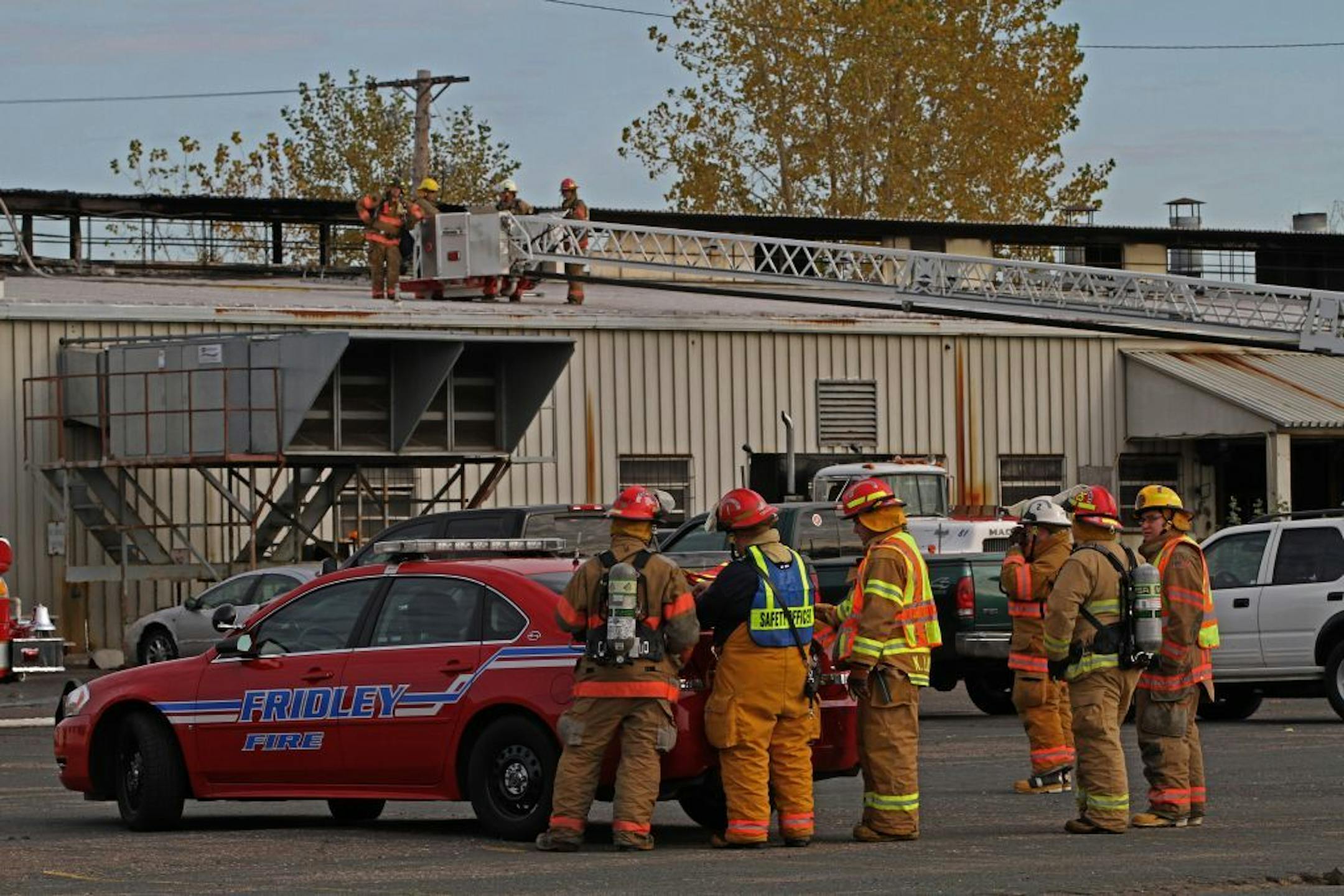 Fridley firefighters checked out the roof area of the Kurt Die Casting Division building on Tuesday.