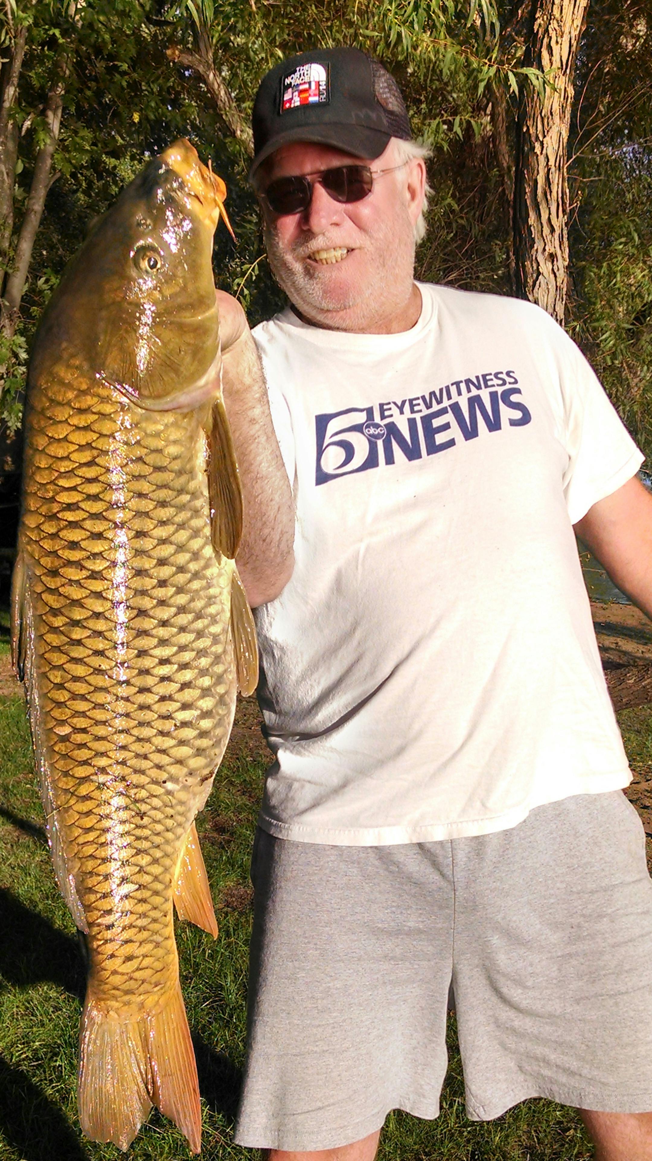 CARPE DIEM PT Timmons of Fridley caught this monster carp on the Mississippi river near Royalton. He caught it on nightcrawlers and battled the fish for 45 minutes, using just 8-pound test line.