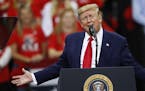 President Donald Trump addresses supporters during a campaign rally at the Target Center in Minneapolis on Thursday, Oct. 10, 2019. (Richard Tsong-Taa
