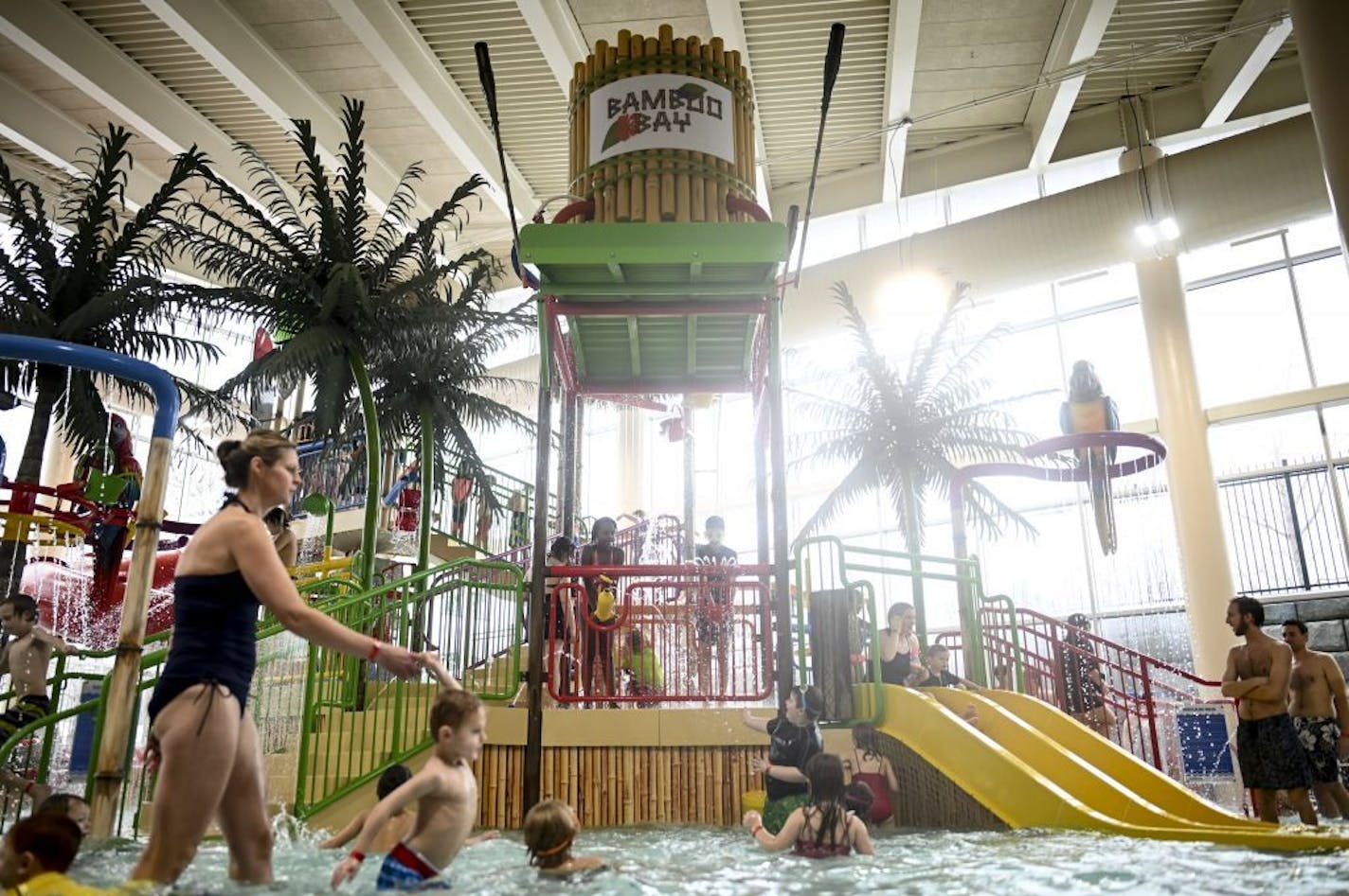 Dozens of children and their parents played in the water in the expansion area of the Shoreview Community Center's indoor water park Friday afternoon.