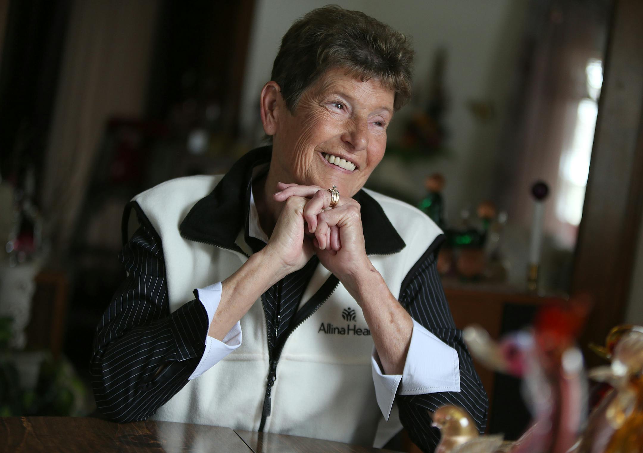 Susan Tretter smiled from her Montrose, MN home after she shared her story about being a heart attack victim to survivor, Friday, November 8, 2013. Surgeons at the Minneapolis Heart Institute have come up with a new term in cardiac care: an 'explant' for a growing number of patients who can get an implanted heart device, be sustained while the heart heals itself, and then have the device surgically removed when the body has completed its recovery. (ELIZABETH FLORES/STAR TRIBUNE) ELIZABETH FLORES