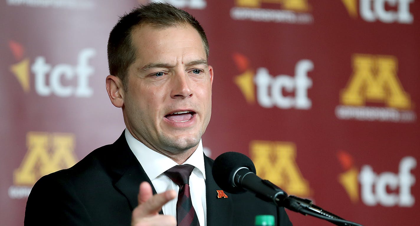 Minnesota's Head Coach P.J. Fleck addressed the media regarding his recruits during National Signing Day, at TCF Bank Stadium, Wednesday, February 1, 2017 in Minneapolis, MN. ] (ELIZABETH FLORES/STAR TRIBUNE) ELIZABETH FLORES &#x2022; eflores@startribune.com