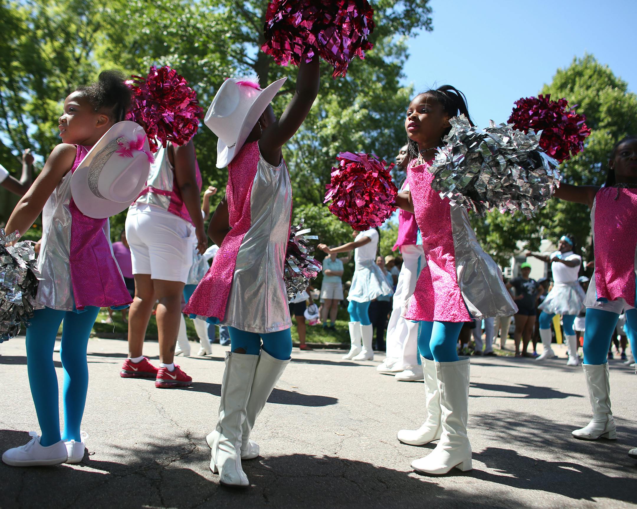 Marching Saints, of Pleasant Green Missionary Baptist Church, performed during the parade as they made their way to the end on Marshall Ave. ] (KYNDELL HARKNESS/STAR TRIBUNE) kyndell.harkness@startribune.com Rondo Days in St. Paul, Min., Saturday, July 18, 2015.