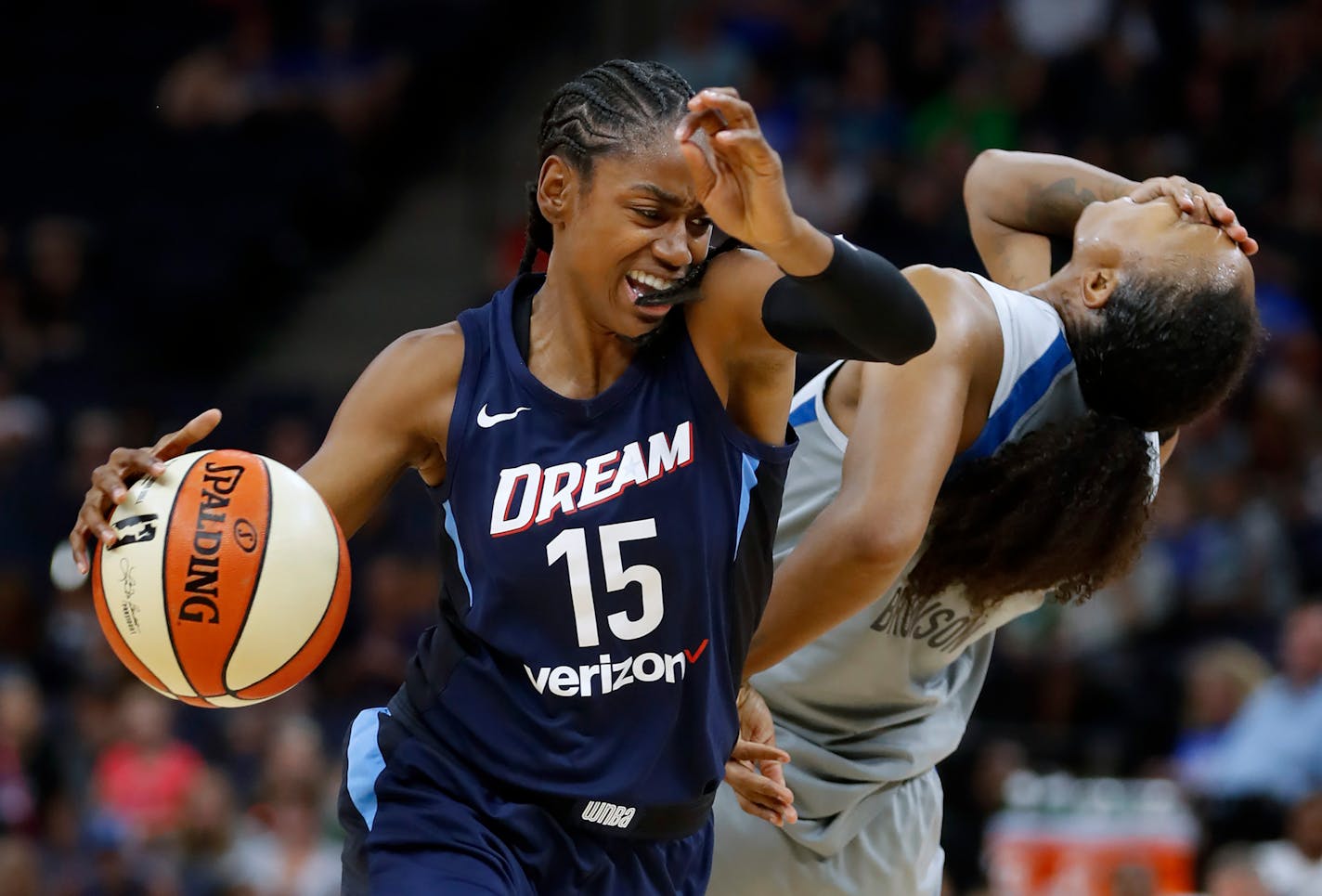 Rebekkah Brunson injured her nose when she was hit by Atlanta's Tiffany Hayes during Tuesday's game.