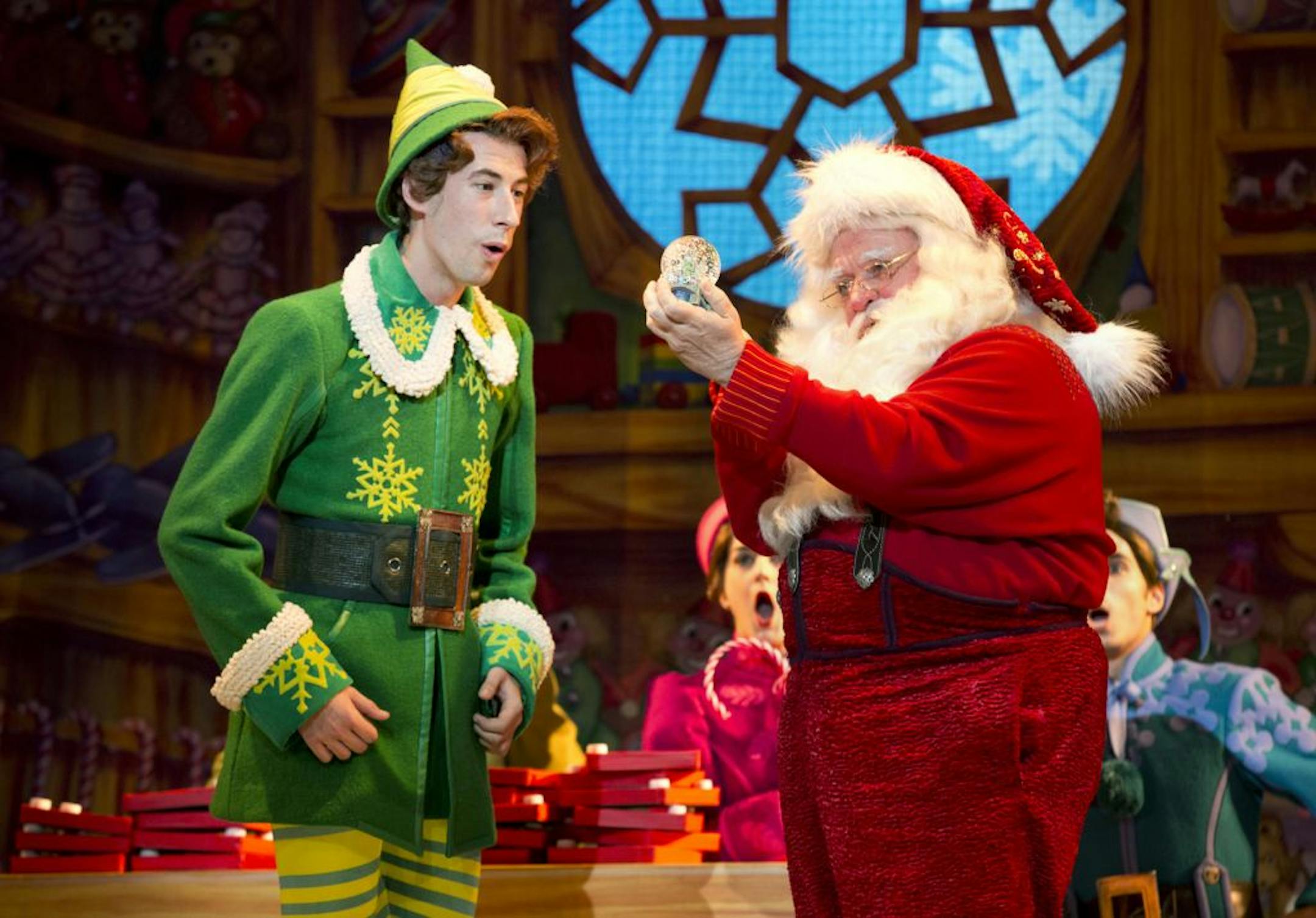 Photo Credit: Joan MarcusMatt Kopec (Buddy) and Gordon Gray (Santa) in "Elf The Musical" at the Ordway.