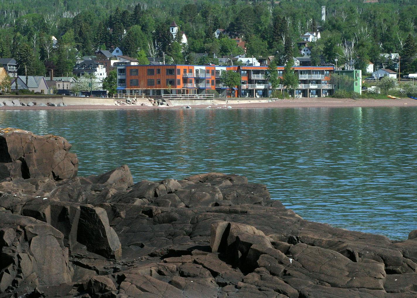 Looking at East Bay Suites from Artists Point in Grand Marais on Lake Superior.