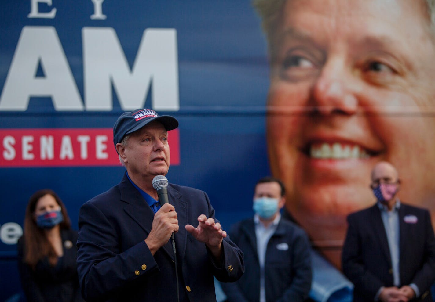 Sen. Lindsey Graham (R-S.C.) speaks to supporters during a campaign rally in Charleston, S.C., Oct. 31, 2020.