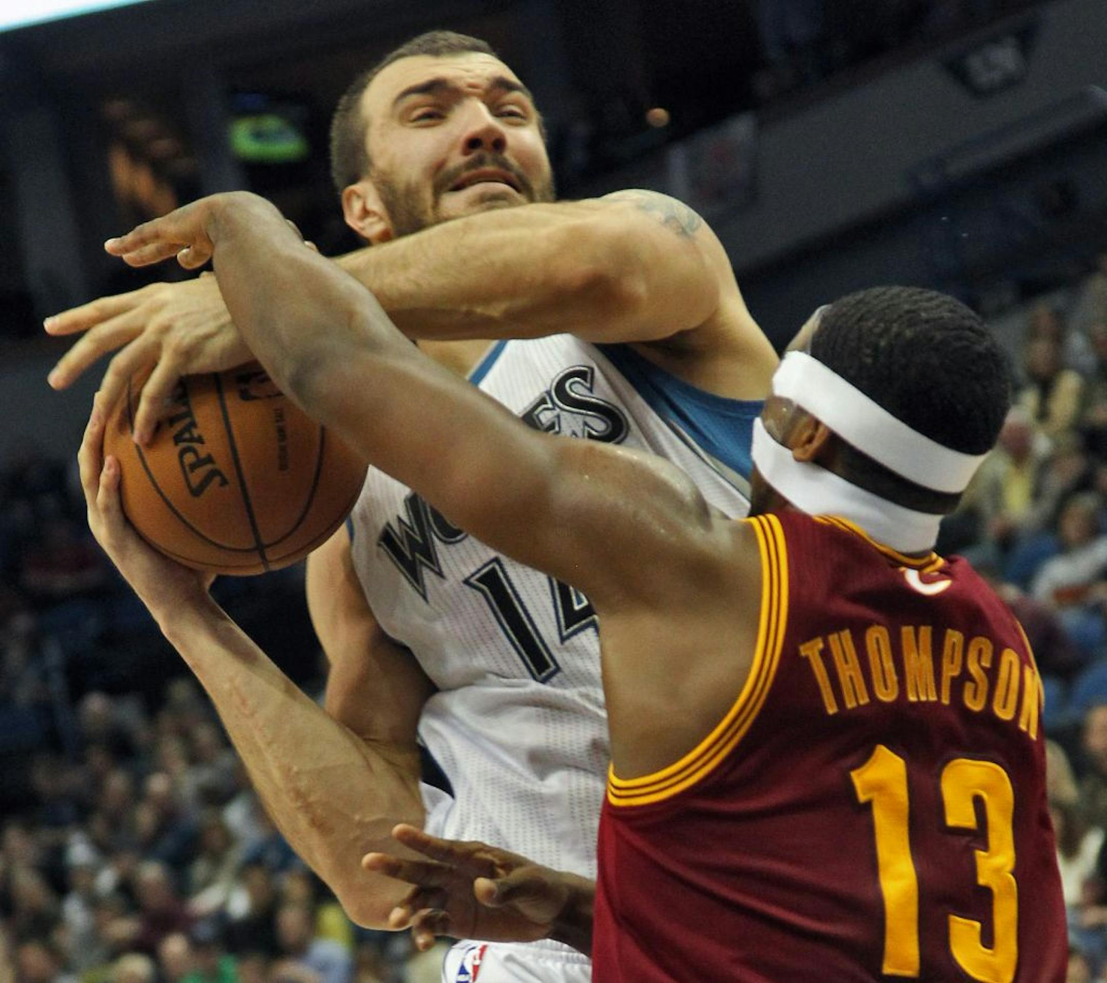 Nikola Pekovic was fouled by Cleveland's Tristan Thompson.