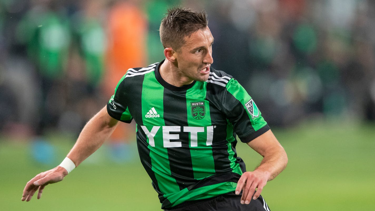 Austin FC midfielder Ethan Finlay competes against FC Cincinnati during an MLS soccer match, Saturday, Feb. 26, 2022, in Austin, Texas. (AP Photo/Stephen Spillman)