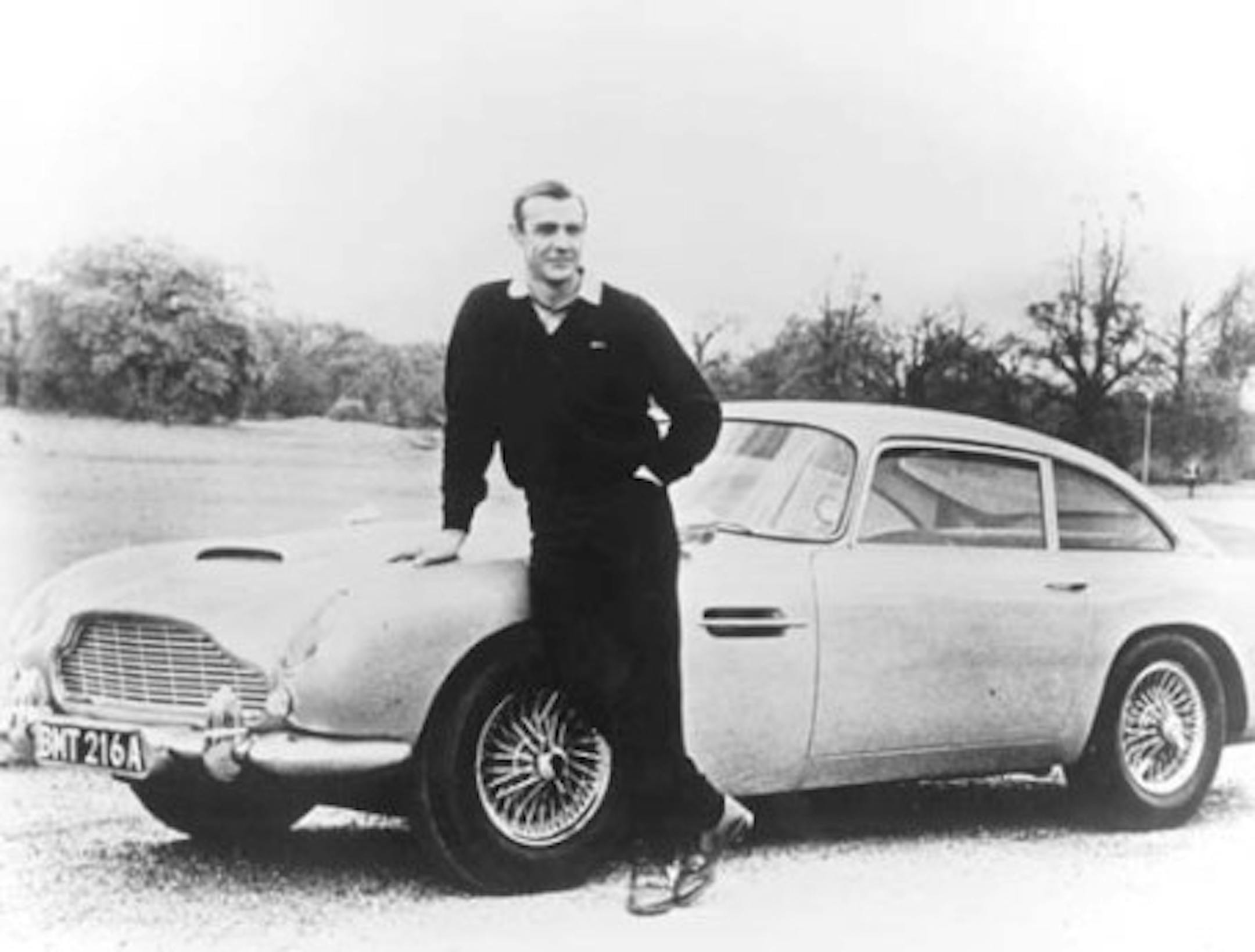 Aston Martin DB5 with Sean Connery in the 1964 Goldfinger Bond film.