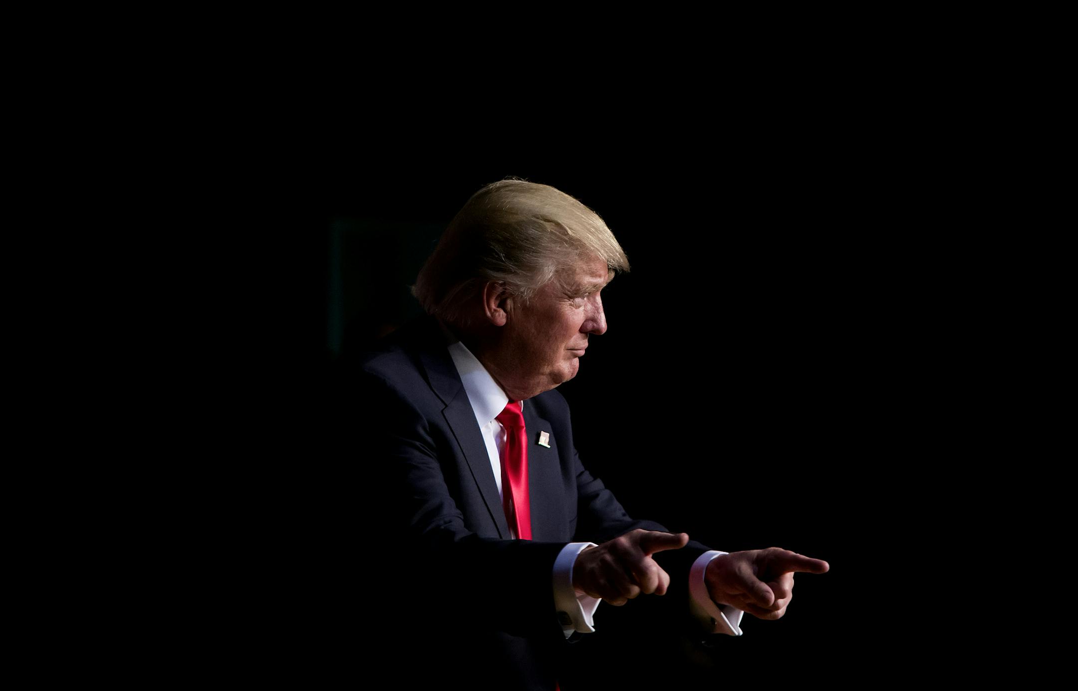 Donald Trump, a Republican presidential hopeful, during a campaign rally at Memorial High School in Eau Claire, Wis., April 2, 2016.
