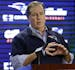 New England Patriots football head coach Bill Belichick speaks during an NFL football news conference at Gillette Stadium, Saturday, Jan. 24, 2015, in