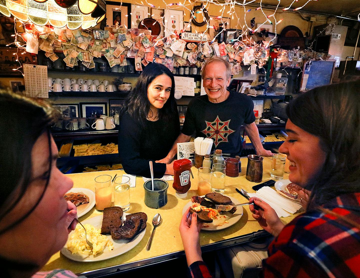 Doug Grina, one of the original owners Al's Breakfast, and Alison Kirwin, his new partner, behind the counter. ... A changing of the guard at the institution, Al's Breakfast. Doug Grina, one of the original owners and Alison Kirwin, his new partner, at the tiny 14-seat restaurant. Some of the food they are famous for are dishes like the, blueberry/walnut pancakes, bacon waffle, and the "Jose."