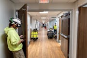 Certified carpenter Craig Huebschmann worked on a door at the new short-stay observation unit on Wednesday at St. John’s Hospital in Maplewood. The 